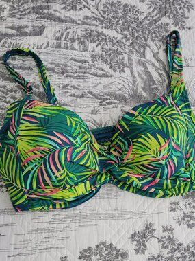 Lands' End Green/Pink Print Underwire Bikini Top Size 10 NWT